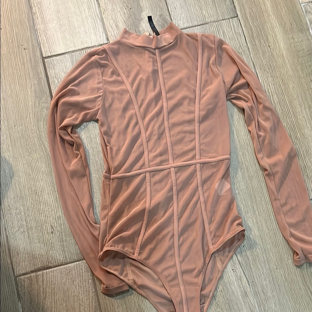 Long Sleeve Sheer Bodysuit in Nude